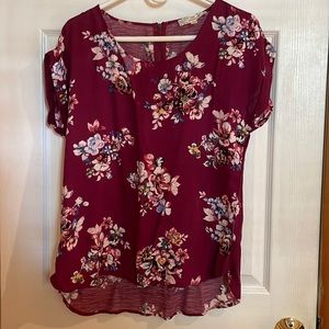 Purple Flower Short Sleeve Blouse